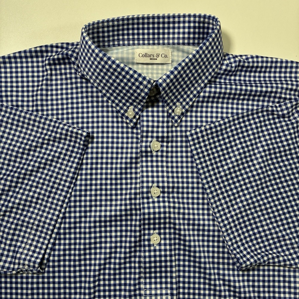 NEW Collars and Co. Dress Polo Shirt Medium Blue Gingham Check Spring Office